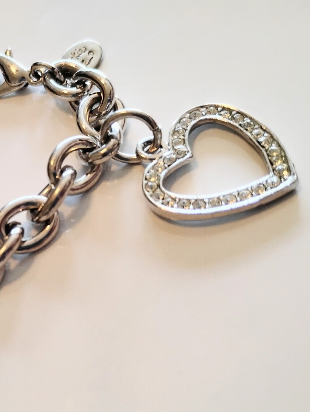 🩶Vintage Y2K Chunky Coquette Whimsical Preppy Silver Heart Charm Bracelet